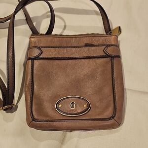 Fossil Tan Crossbody Bag with Brass Accents